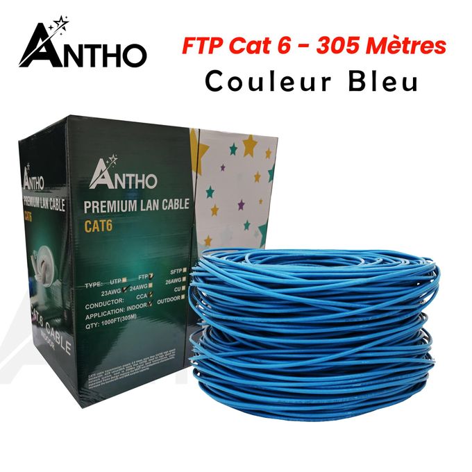 Rouleau De Cable FTP CAT 6 ANTHO - 305 Mètres - Bleu - 305m - 305 M