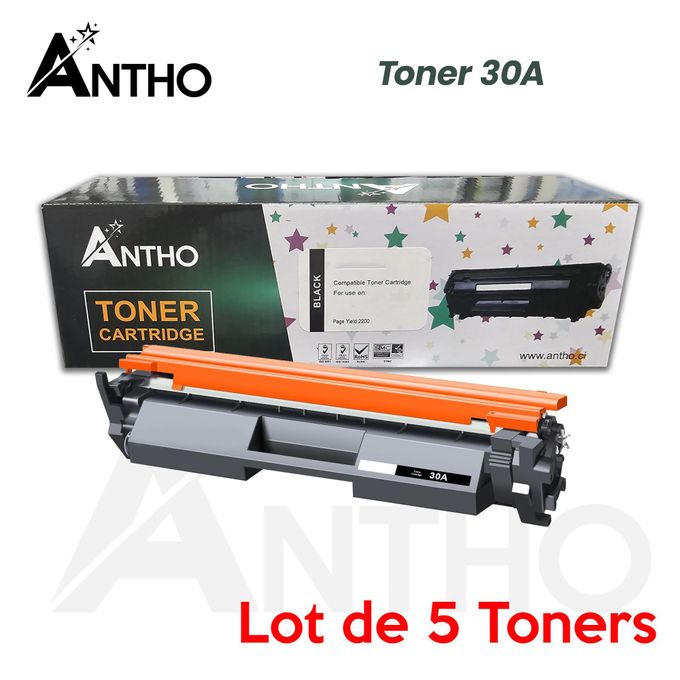 Lot de 5 Toners compatible 30A ANTHO - CF230A - Ant - Noir