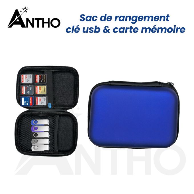 Sac de Rangement  Neuf - Antho Clé USB & Carte Mémoire - SD - MicroSD - TF - Bleu