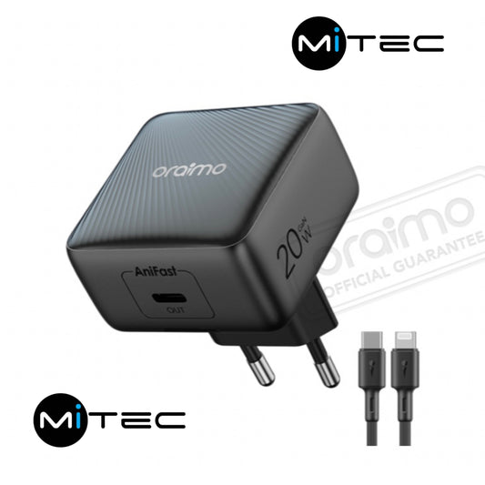 Chargeur Oraimo 20W - Avec Câble Type-C Vers Type Lightning - PowerCube 20 Chic Kit de chargeur Mural GaN