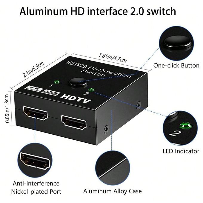Switch HDMI - Commutateur HDMI - 2 Entrée 1 Sortie - Ultra HD 4K