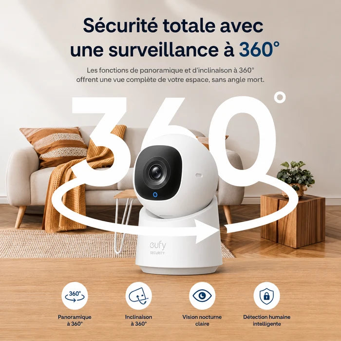 Caméra de Surveillance Eufy C220, 360° en 2K, pour Intérieur - Ks