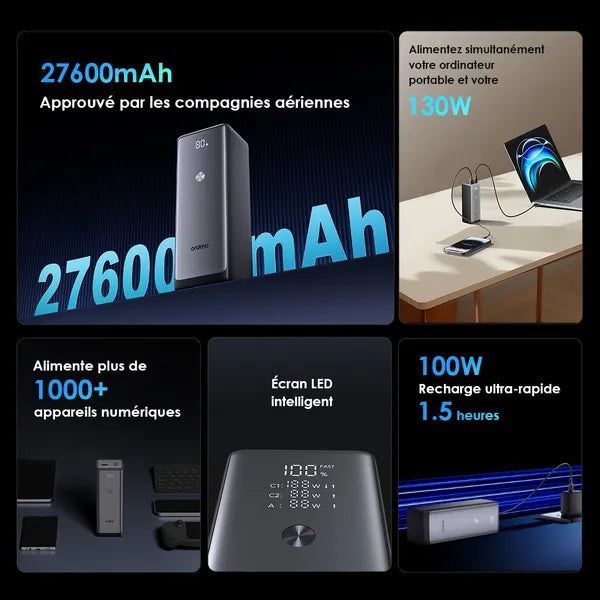 Power Bank Oraimo Power Jet130 - 27600Mah - Charge Rapide 130W - Avec Multi Port