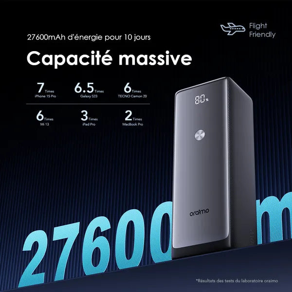 Power Bank Oraimo Power Jet130 - 27600Mah - Charge Rapide 130W - Avec Multi Port