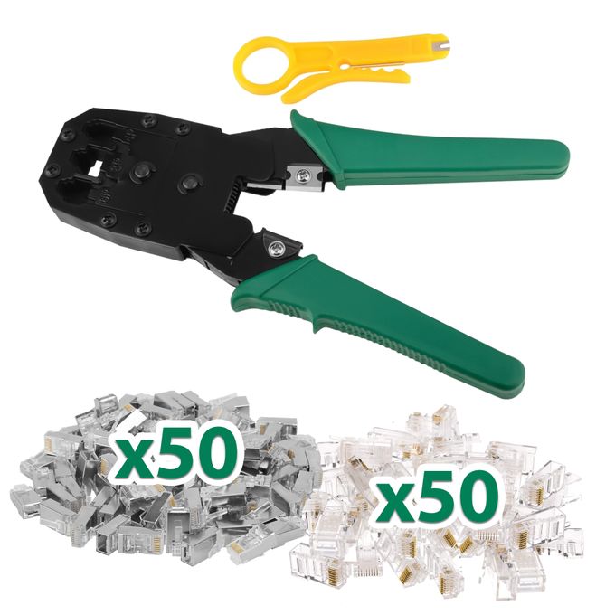 Pince Ă Sertir Professionnelle + 100 Connecteurs RJ-45