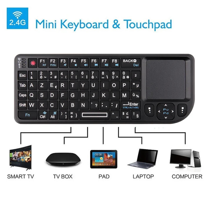 Mini Clavier Azerty Sans Fil avec Pavé Tactile Pour Ordinateur, Télévision, SmartPhone, Tablette, Console, Box TV -ks
