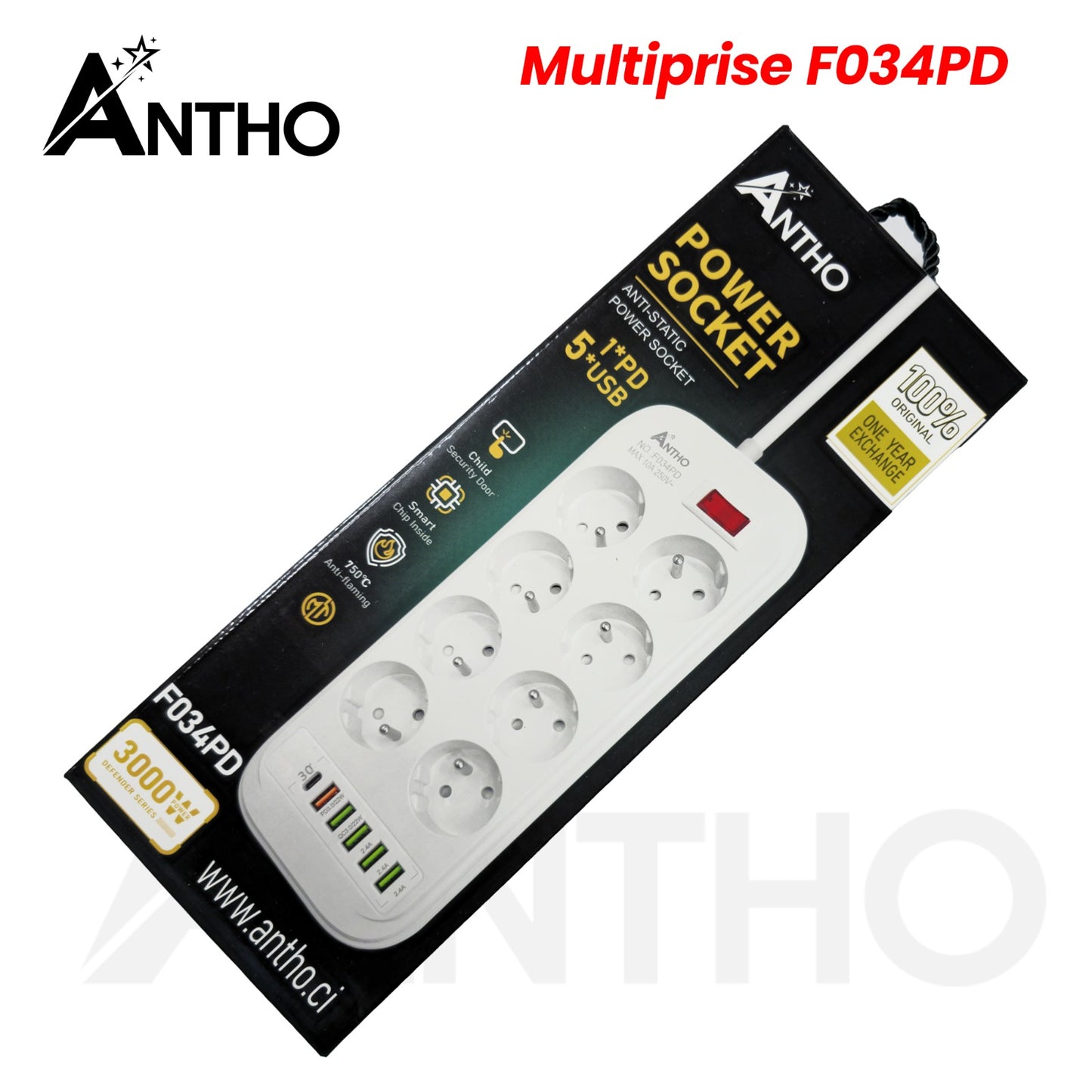 Multiprise Antho F034PD Neuf