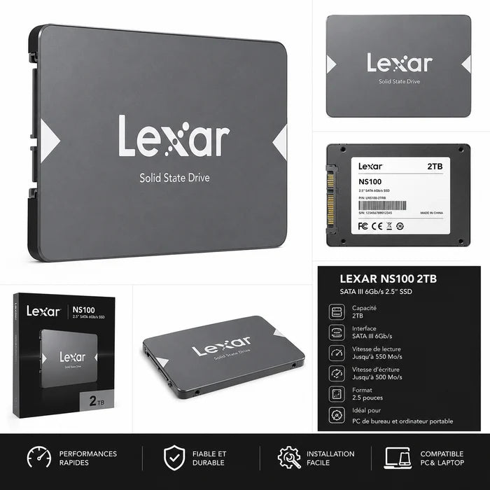 Disque Dur 2 Téra SSD Lexar NS100 Sata III 2,5’’ Interne - 2To - 2000 GB