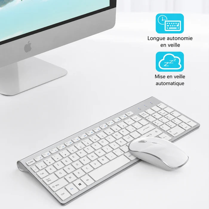 Clavier Joyaccess Blanc - Azerty avec Pavé Numerique Sans Fil plus Souris Pour Ordinateur, iMac, Tablette