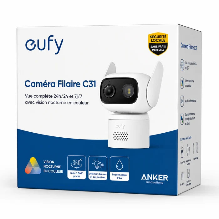 Caméra de Surveillance Neuf Filaire Eufy C31 – Vision Nocturne Couleur 24/7, Suivi IA 360°, IP66 - Ks