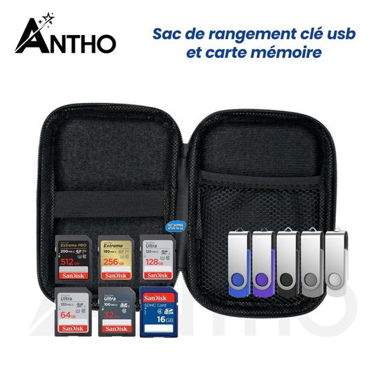 Sac de Rangement  Neuf - Antho Clé USB & Carte Mémoire - SD - MicroSD - TF - Bleu