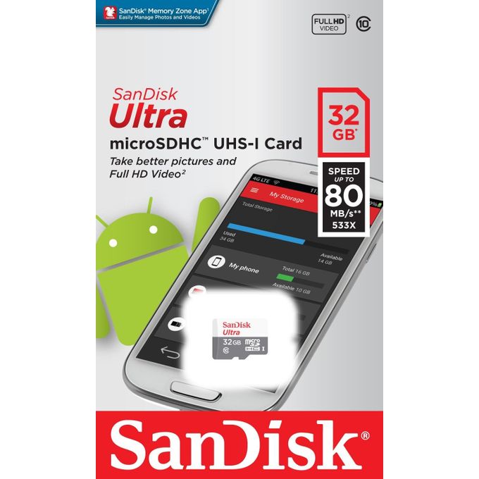 Carte Mémoire Original Sandisk 32GB MicroSD - Class 10