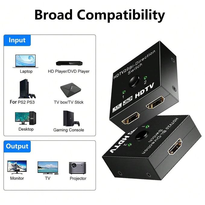 Switch HDMI - Commutateur HDMI - 2 Entrée 1 Sortie - Ultra HD 4K