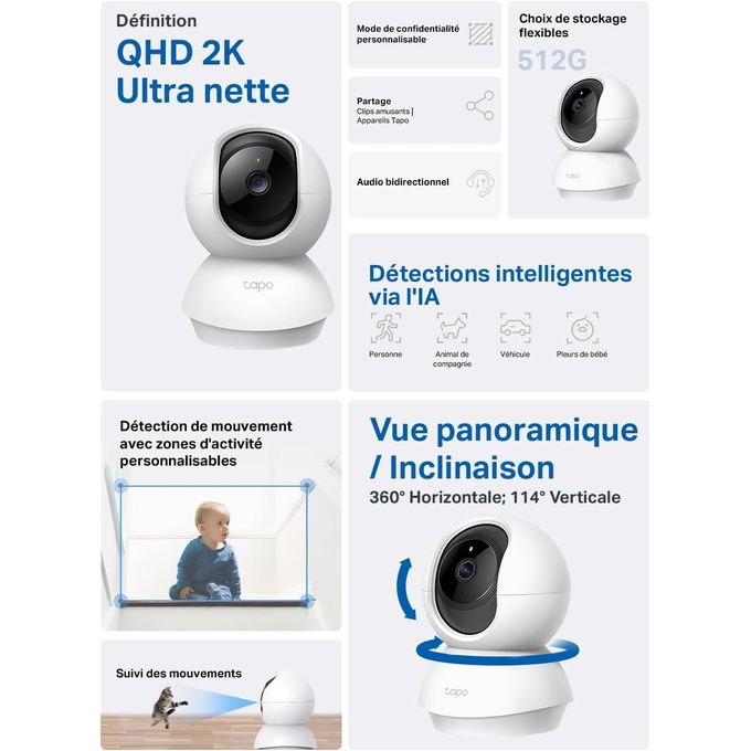 TP-Link Caméra De Surveillance TP-Link Wifi - Tp-Link C210 - 2K - Ultra HD - Transfaut Fournie - C 210