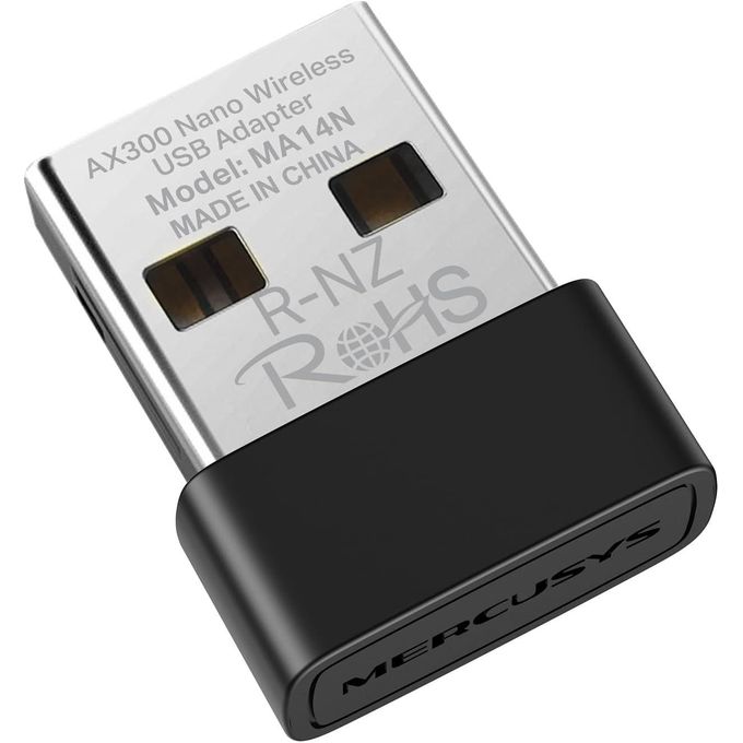 Mercusys Clé Wifi TP-Link MA14N AX300 WiFi 6 WiFi USB, Clé WiFi pour PC Fixe, 287Mbps sur 2.4GHz, Design Nano, format ultra-compact, Installation Plug-&-Play, Compatibilité Windows 11/10/7 +Linux