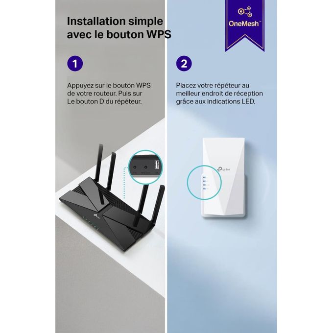 Répéteur TP-Link - WiFi 6 RE500X, Amplificateur Puissant AX1500 Mbps, Port Ethernet Gigabit, Couvre jusqu'à 100 m²