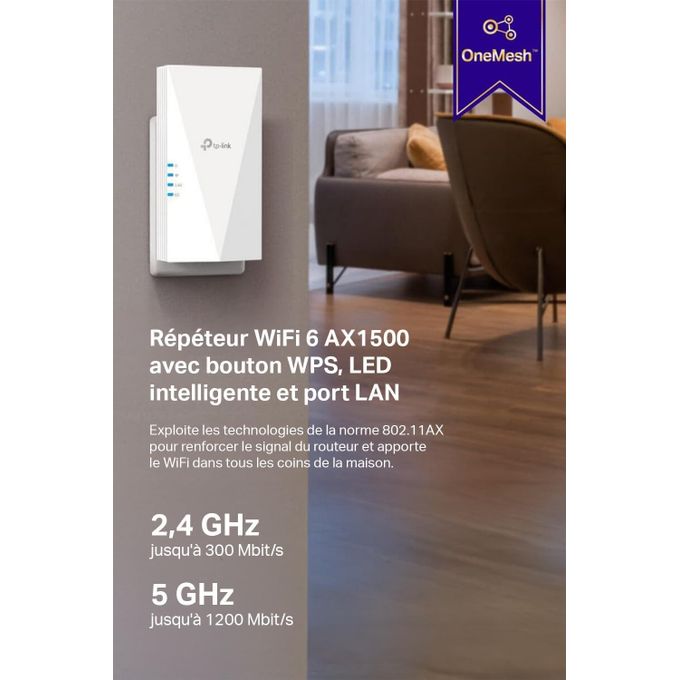 Répéteur TP-Link - WiFi 6 RE500X, Amplificateur Puissant AX1500 Mbps, Port Ethernet Gigabit, Couvre jusqu'à 100 m²