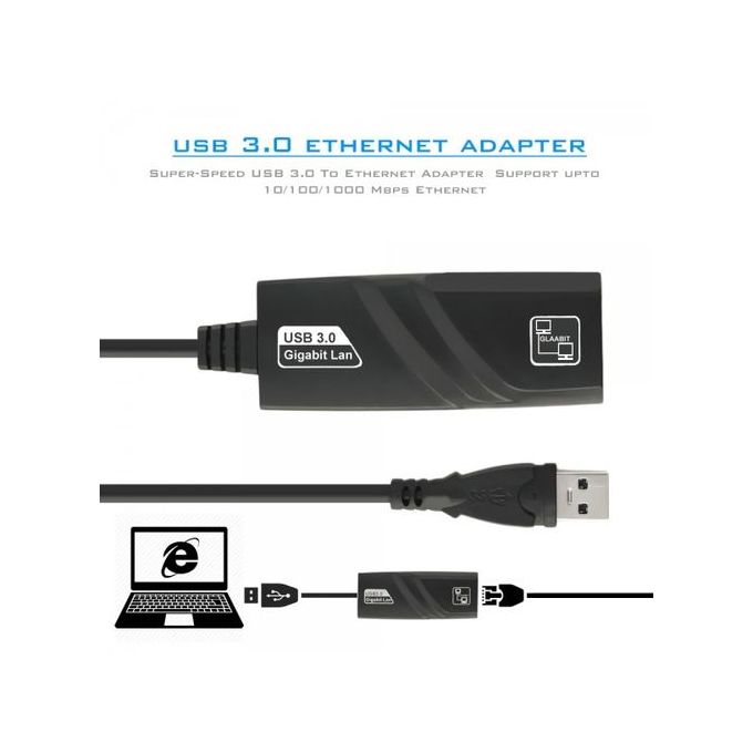 Adaptateur USB 3.0 Vers Ethernet Gigabit 10/100/1000 - Noir