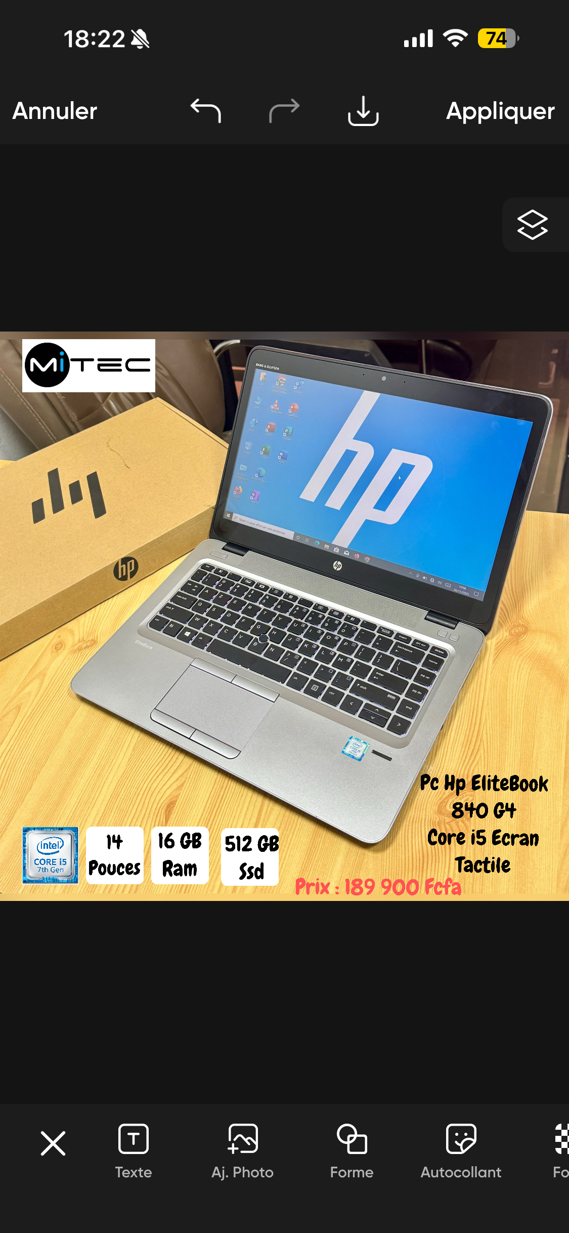 Pc Hp EliteBook 840 G4 Core i5 - 16 GB - 512 GB Ssd - Clavier Rétro Éclairé - 14 Pouces - Sac + Souris + Clé Usb Offert