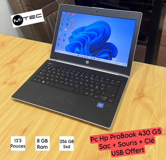 Pc HP ProBook 430 G5 - 8 GB - 256 GB Ssd - 13'3 Pouces - Sac + Souris + clé Usb Offert