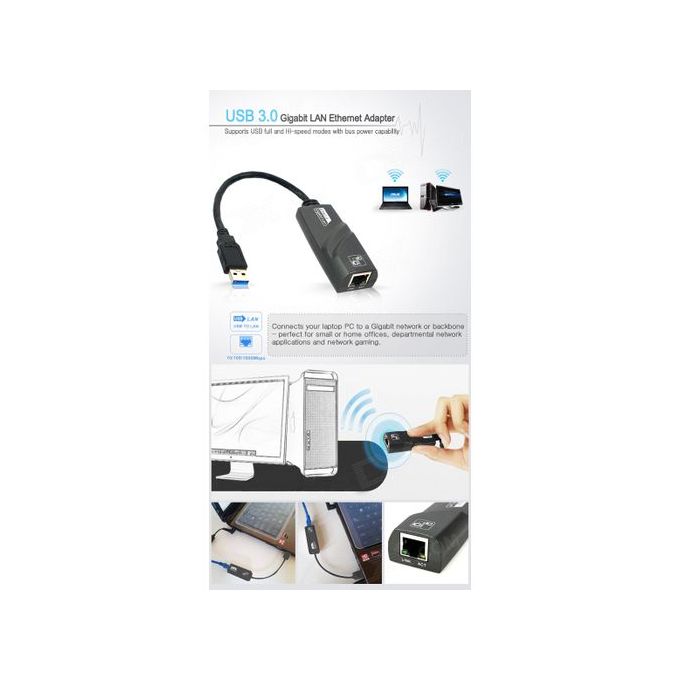 Adaptateur USB 3.0 Vers Ethernet Gigabit 10/100/1000 - Noir