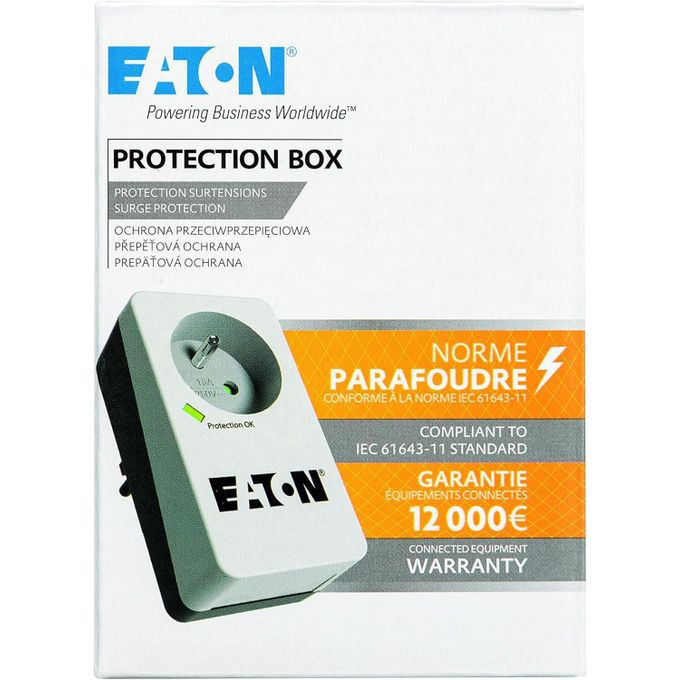 Eaton Prise Parafoudre - Protection Box 1 FR - 1 Prise FR - Blanc & Noir (PB1F)