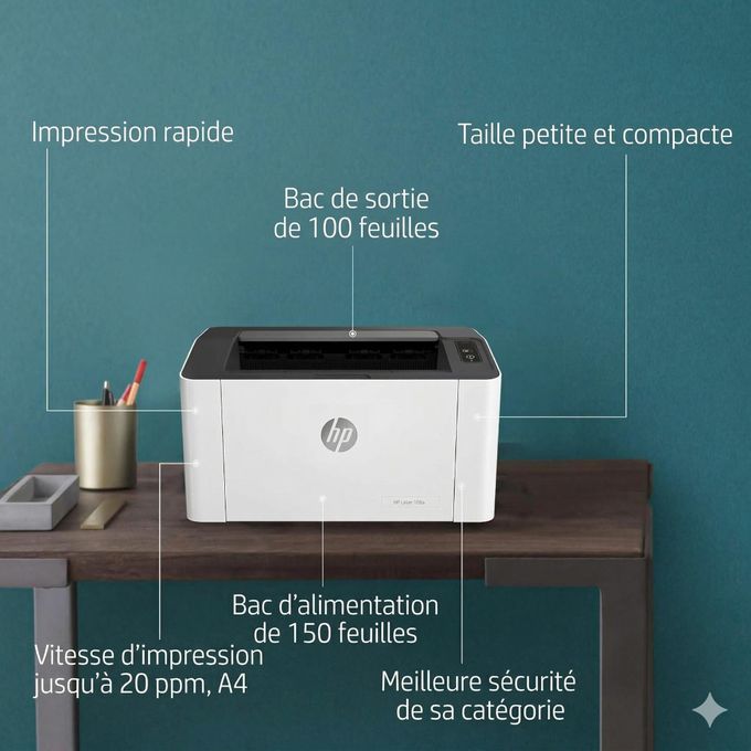 Imprimante HP Laserjet 108A - 4ZB79A - Impression en noir uniquement - 21 Pages par minute