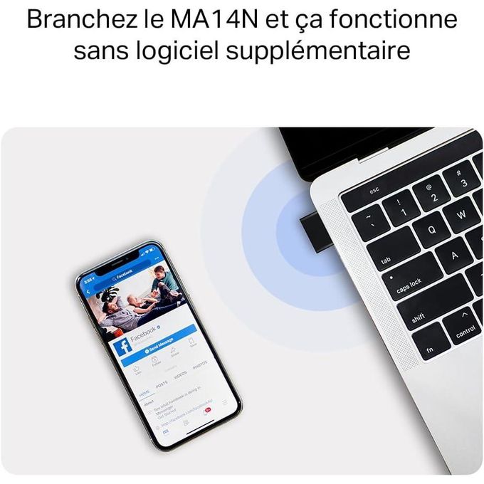 Mercusys Clé Wifi TP-Link MA14N AX300 WiFi 6 WiFi USB, Clé WiFi pour PC Fixe, 287Mbps sur 2.4GHz, Design Nano, format ultra-compact, Installation Plug-&-Play, Compatibilité Windows 11/10/7 +Linux