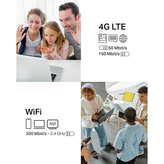 TP-Link Routeur 4G LTE - Mercusys MB115-4G , WiFi 300 Mbps en 2.4 Ghz, Carte SIM Nano, 4 Antennes Puissantes, Jusqu’à 32 Appareils, Mode routeur Via 4 Ports WAN/LAN, Compatible Multi-Opérateurs