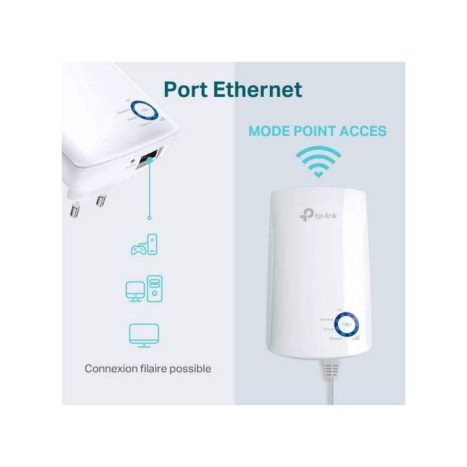 Répéteur TP-Link Wifi N300 - TL-WA850RE - 1 Port Ethernet - Blanc