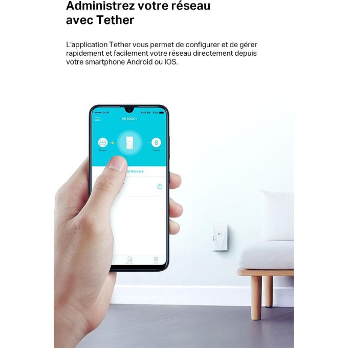 Répéteur TP-Link - WiFi 6 RE500X, Amplificateur Puissant AX1500 Mbps, Port Ethernet Gigabit, Couvre jusqu'à 100 m²