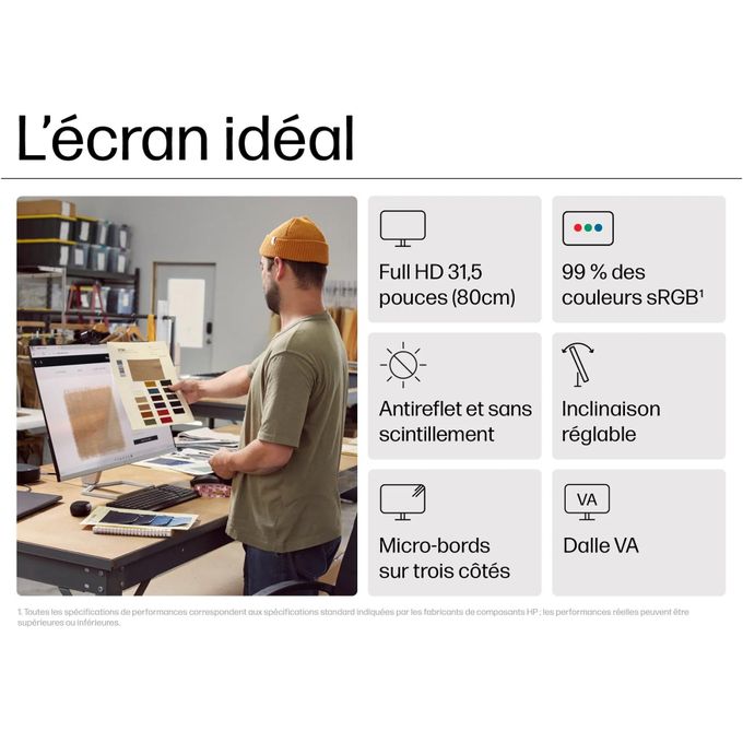 Écran Hp Full HD 32 pouces Série 5 - 532sf - 32" - 100Hz - 1920 x 1080 - HDMI - VGA - 7MS - Inclinaison - Ecran