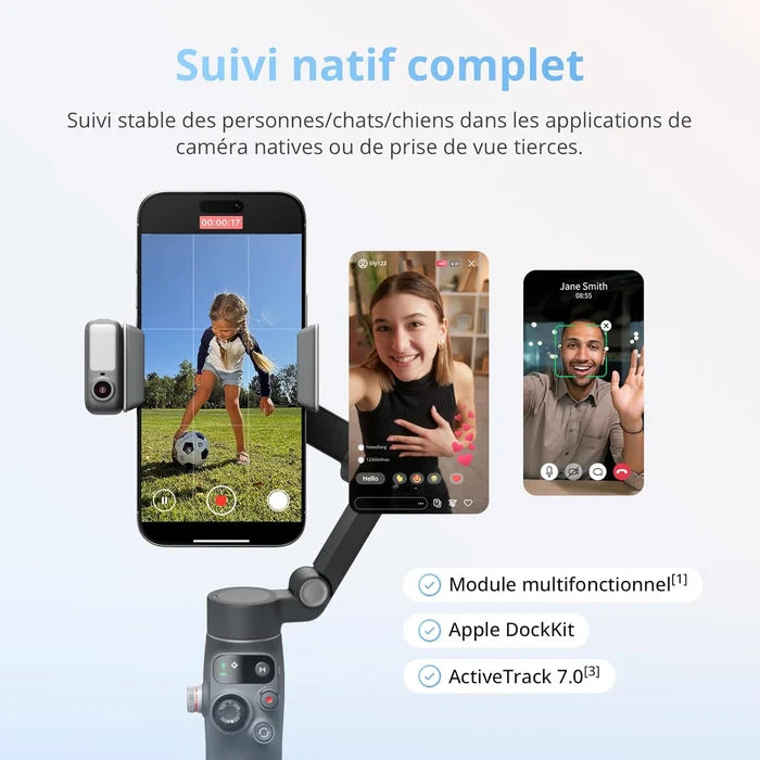 Stabilisateur DJI Osmo Mobile 8 - Suivi natif IA avec Audio et éclairage -  Rotation panoramique à 360° - ks