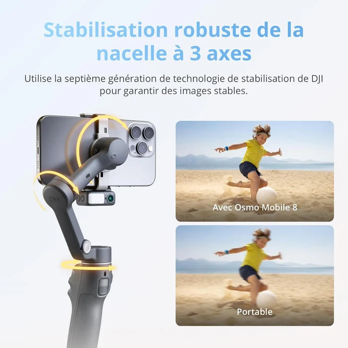 Stabilisateur DJI Osmo Mobile 8 - Suivi natif IA avec Audio et éclairage -  Rotation panoramique à 360° - ks