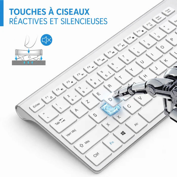 Clavier Joyaccess Blanc - Azerty avec Pavé Numerique Sans Fil plus Souris Pour Ordinateur, iMac, Tablette