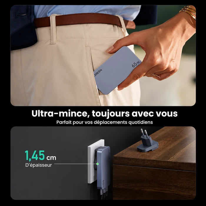 Chargeur UGREEN Neuf Original Nexode Pro 65W, Chargeur Universel Ultra-Slim, Recharge Rapide GaN 3 Ports