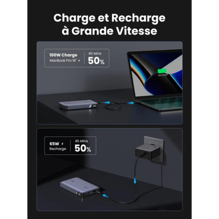 Powerbank UGREEN 20000mAh Original 100W Batterie Externe Portable USB C Pour Ordinateur Portable, Smartphone, Tablette, Etc