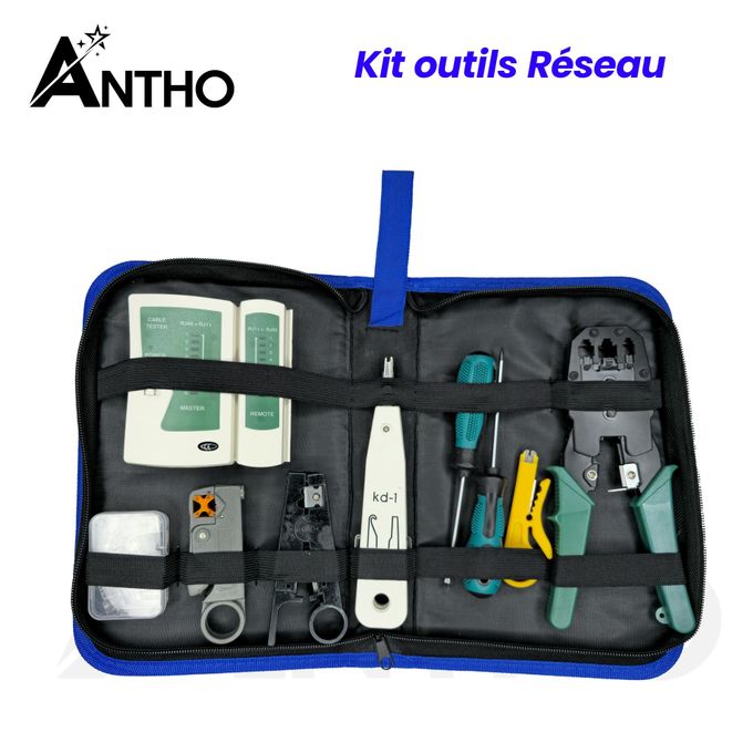 Kit réseau informatique  ANTHO - Pince à sertir - testeur - RJ-45 - connecteur - dénudeur