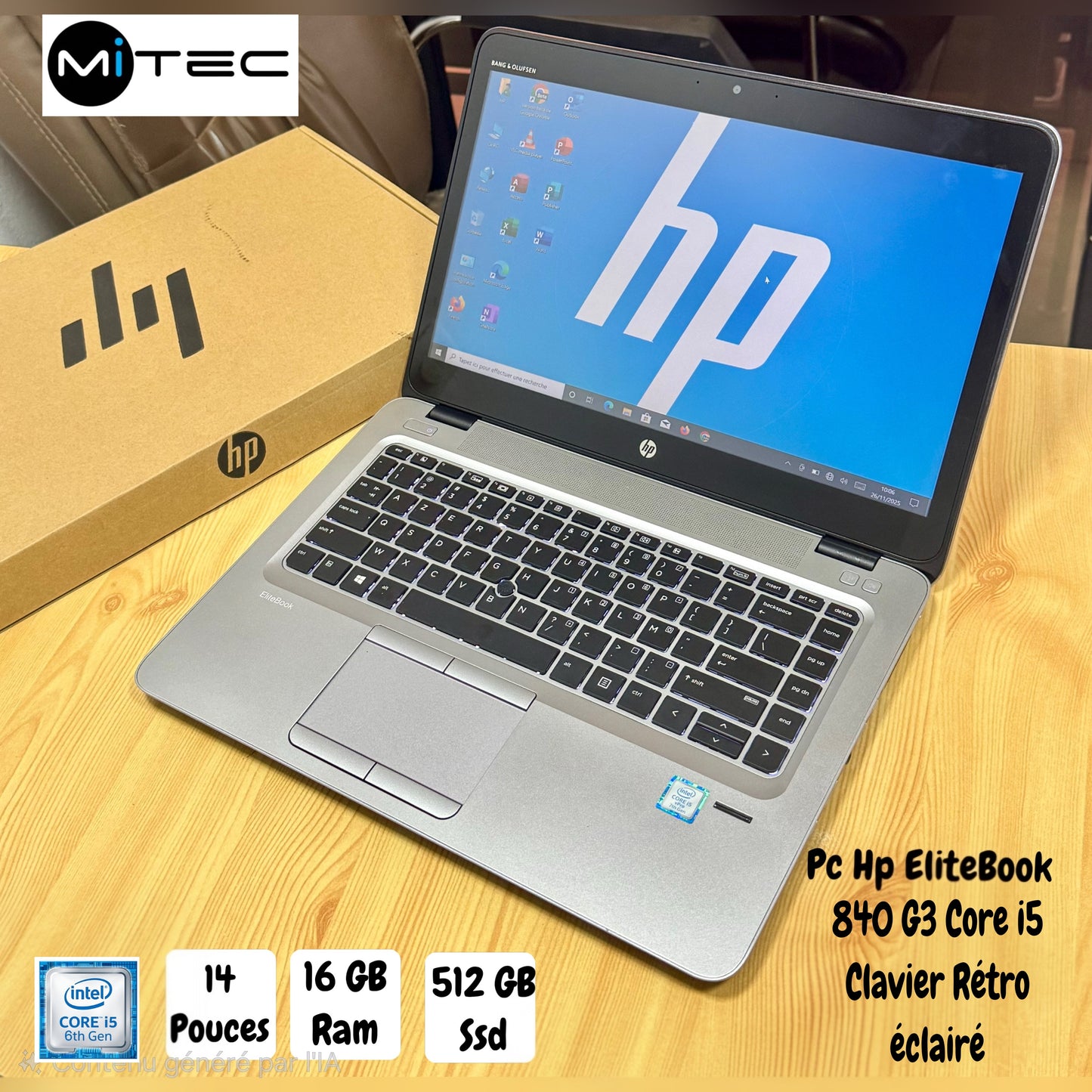 Pc Hp EliteBook 840 G3 Core i5 - 16 GB - 512 GB Ssd - Clavier Rétro Éclairé - 14 Pouces - Sac + Souris + Clé Usb Offert