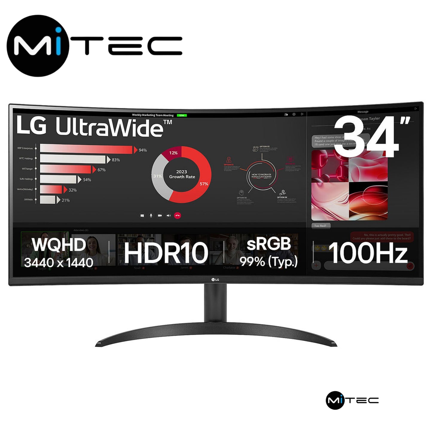 Écran LG UltraWide 34WR50QK-B - Incurvé WQHD 100Hz Neuf 34"Pouces