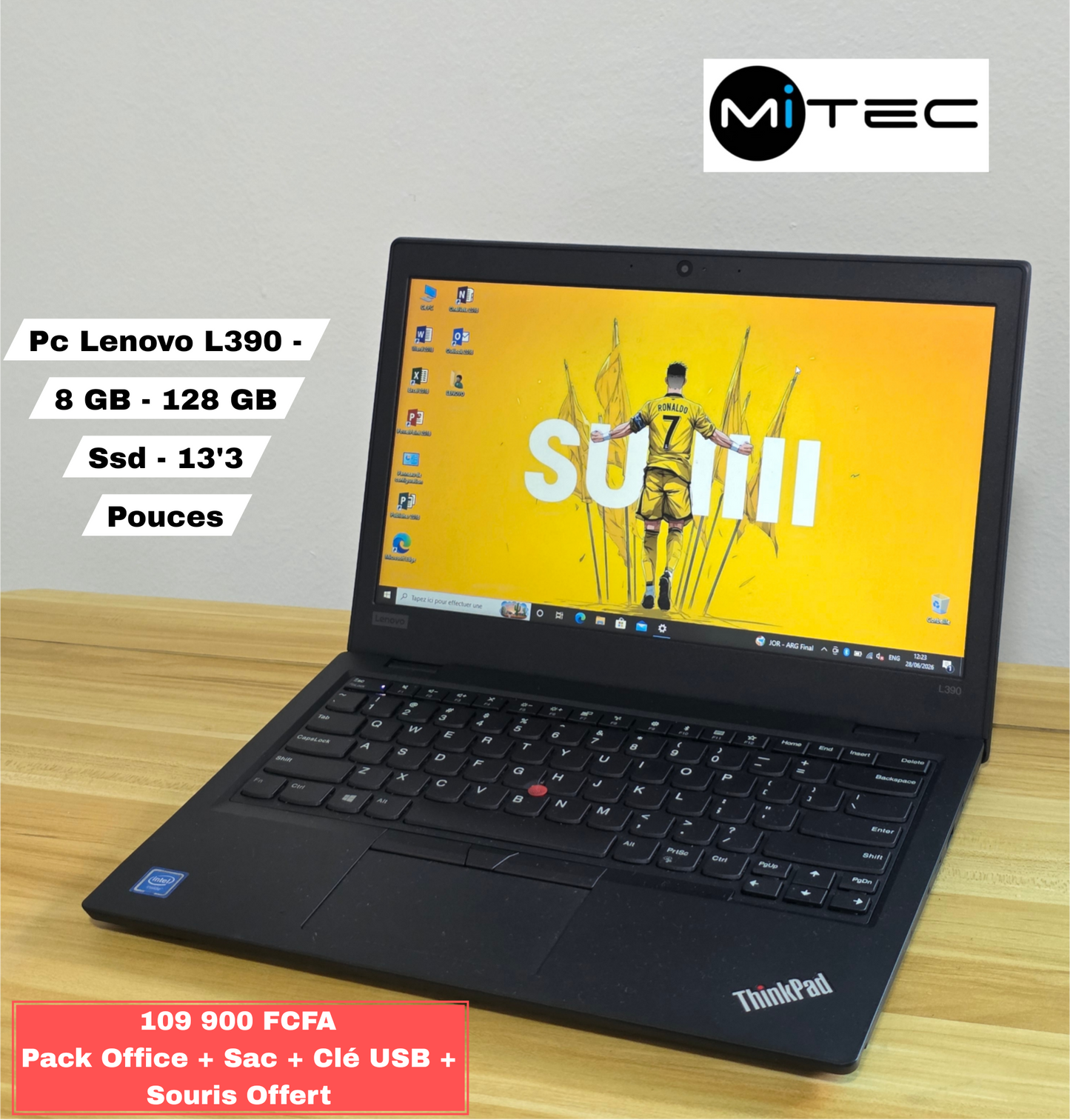 Pc Lenovo L390 - 4 GB - 128 GB - 13'3 Pouces - Pack Office + Sac + Clé USB  + Souris Offert