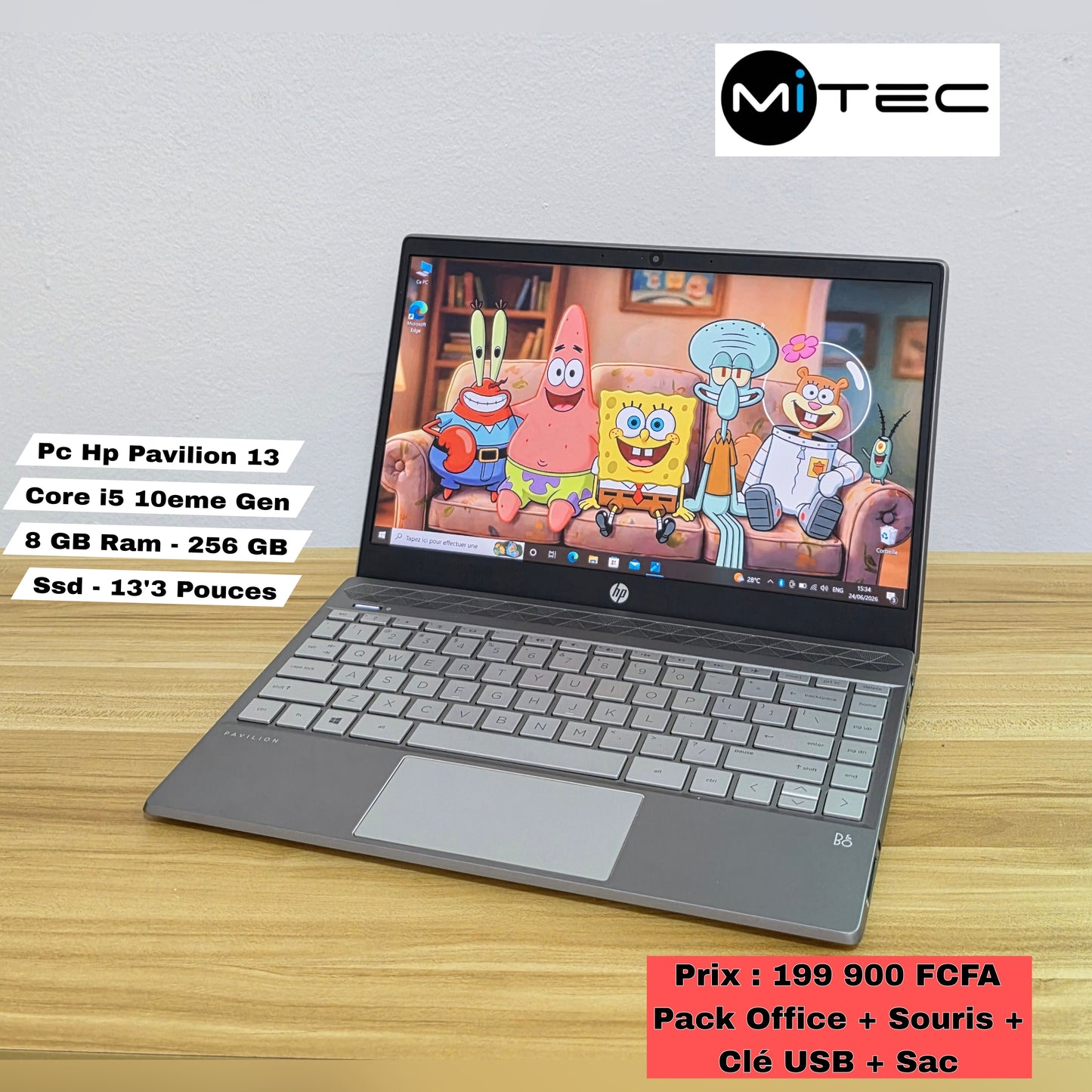 Pc Hp Pavilion 13 Core i5 - 13'3 Pouces - 10eGen - 8 GB - 256 GB Ssd - Pack Office + Sac + Clé USB  + Souris Offert