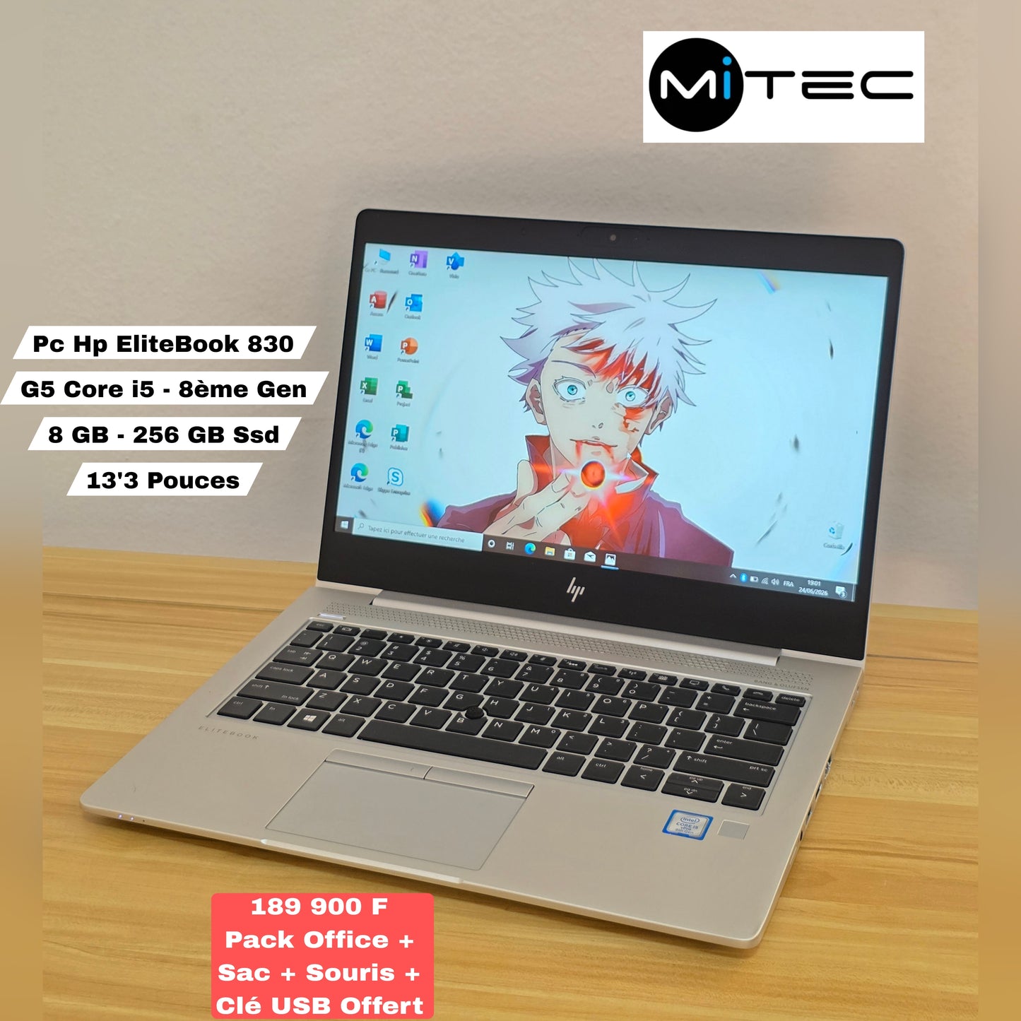 Pc Hp EliteBook 830 G5 Core i5 - 13'3 Pouces - 8ème Gen - Clavier Rétro éclairé - 8 GB - 256 GB Ssd - Pack Office + Sac + Clé USB  + Souris Offert