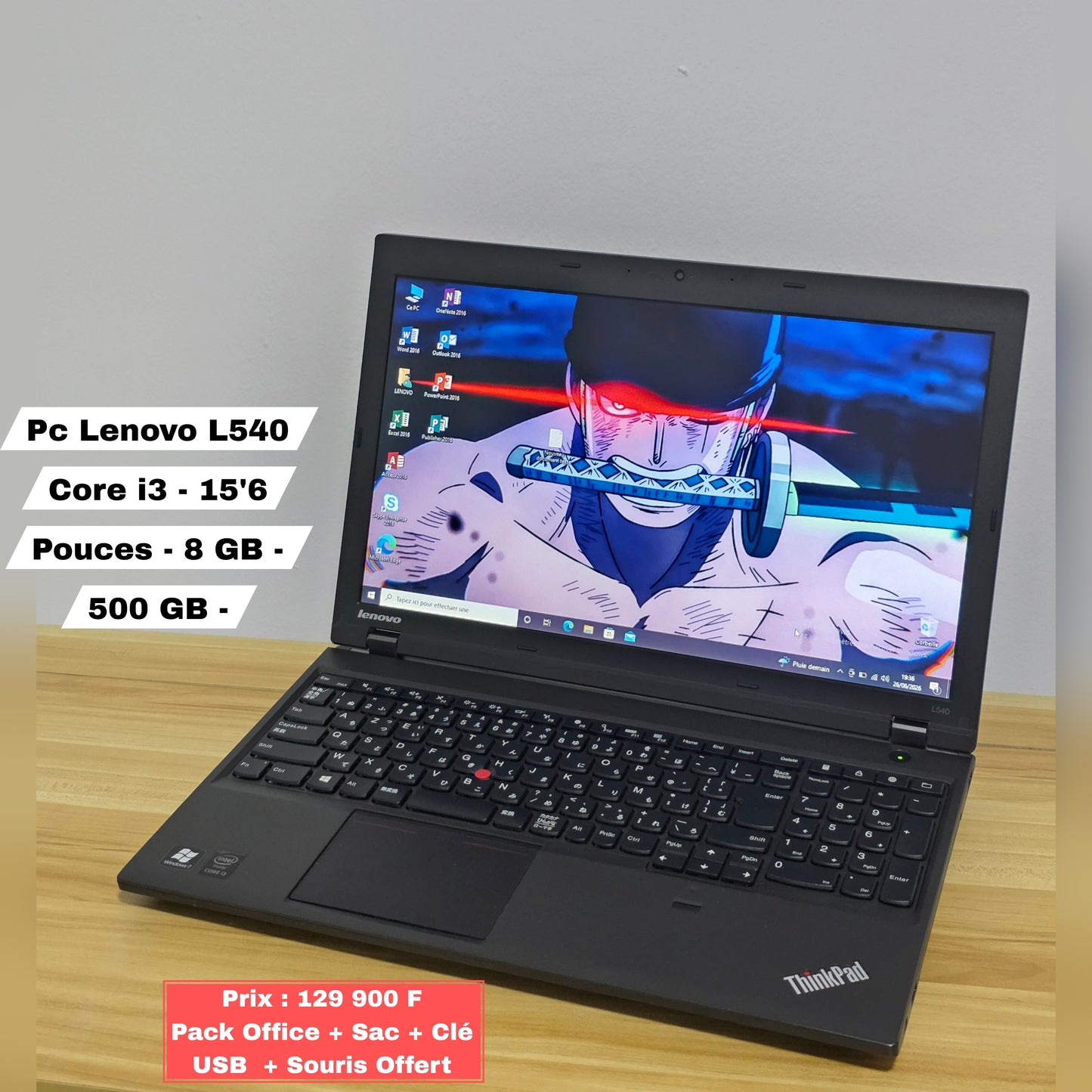 Pc Lenovo L540 Core i3 - 15'6 Pouces - 8 GB - 500 GB - Pack Office + Sac + Clé USB  + Souris Offert