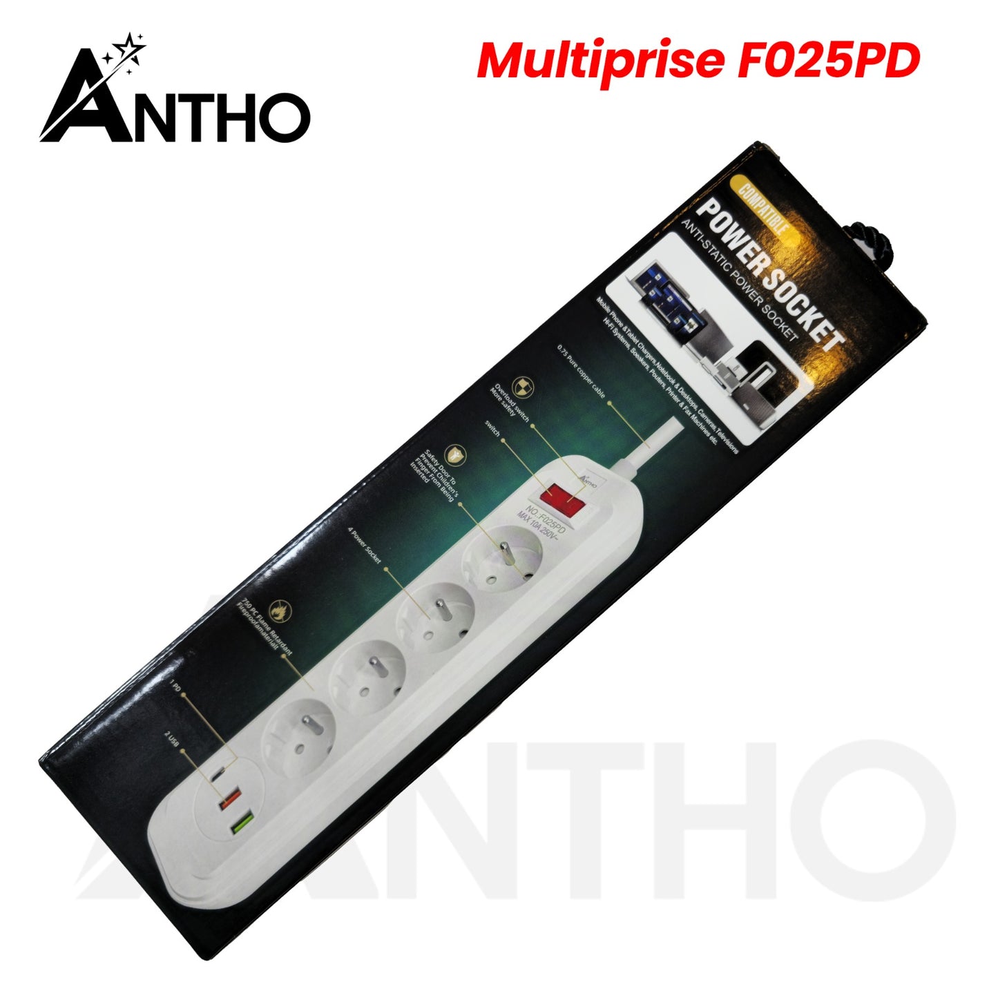 Multiprise Antho F025PD Neuve - 2 Port USB - 1 Port Type C