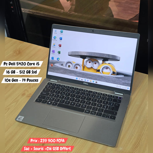 Pc Dell 5420 Core i5 - 16 GB - 512 GB Ssd - 10eme Gen - 14 Pouces -  Sac + Souris +Clé USB Offert