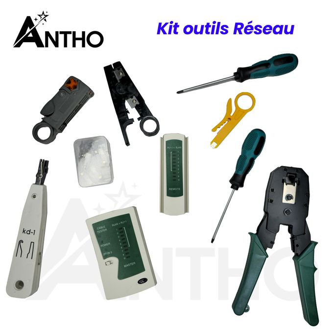 Kit réseau informatique  ANTHO - Pince à sertir - testeur - RJ-45 - connecteur - dénudeur