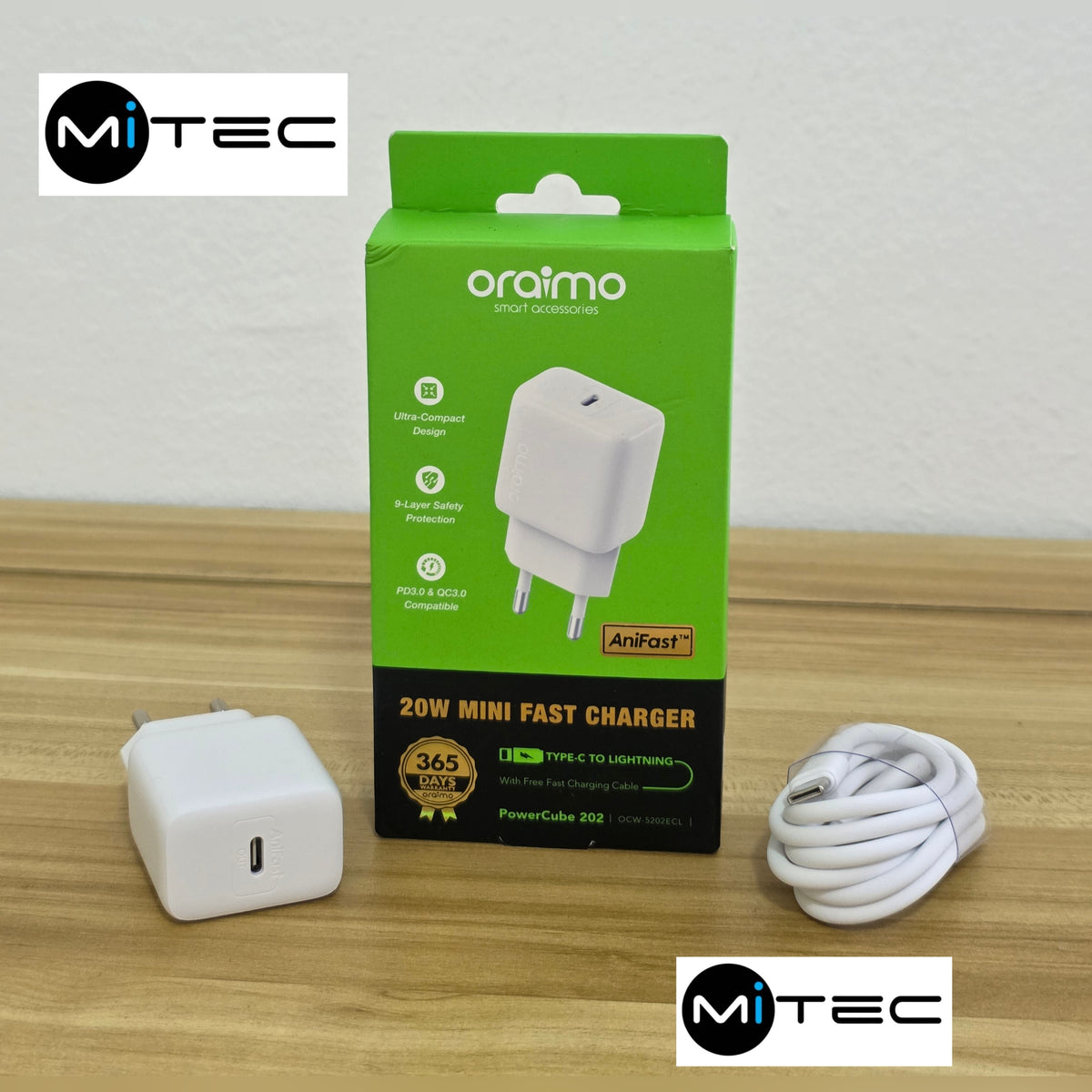 Chargeur Rapide Original Neuf Oraimo 20W  – Câble USB-C vers Lightning - Chargeur20W Type-C Vers Bout iPhone