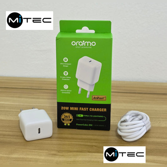 Chargeur Rapide Original Neuf Oraimo 20W  – Câble USB-C vers Lightning - Chargeur20W Type-C Vers Bout iPhone
